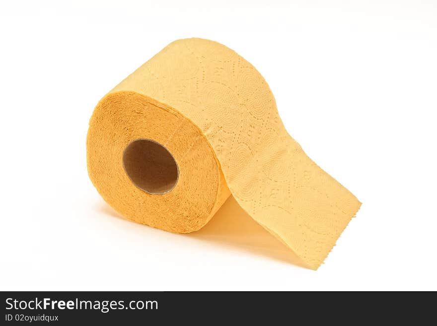 Yellow toilet paper isolated on white