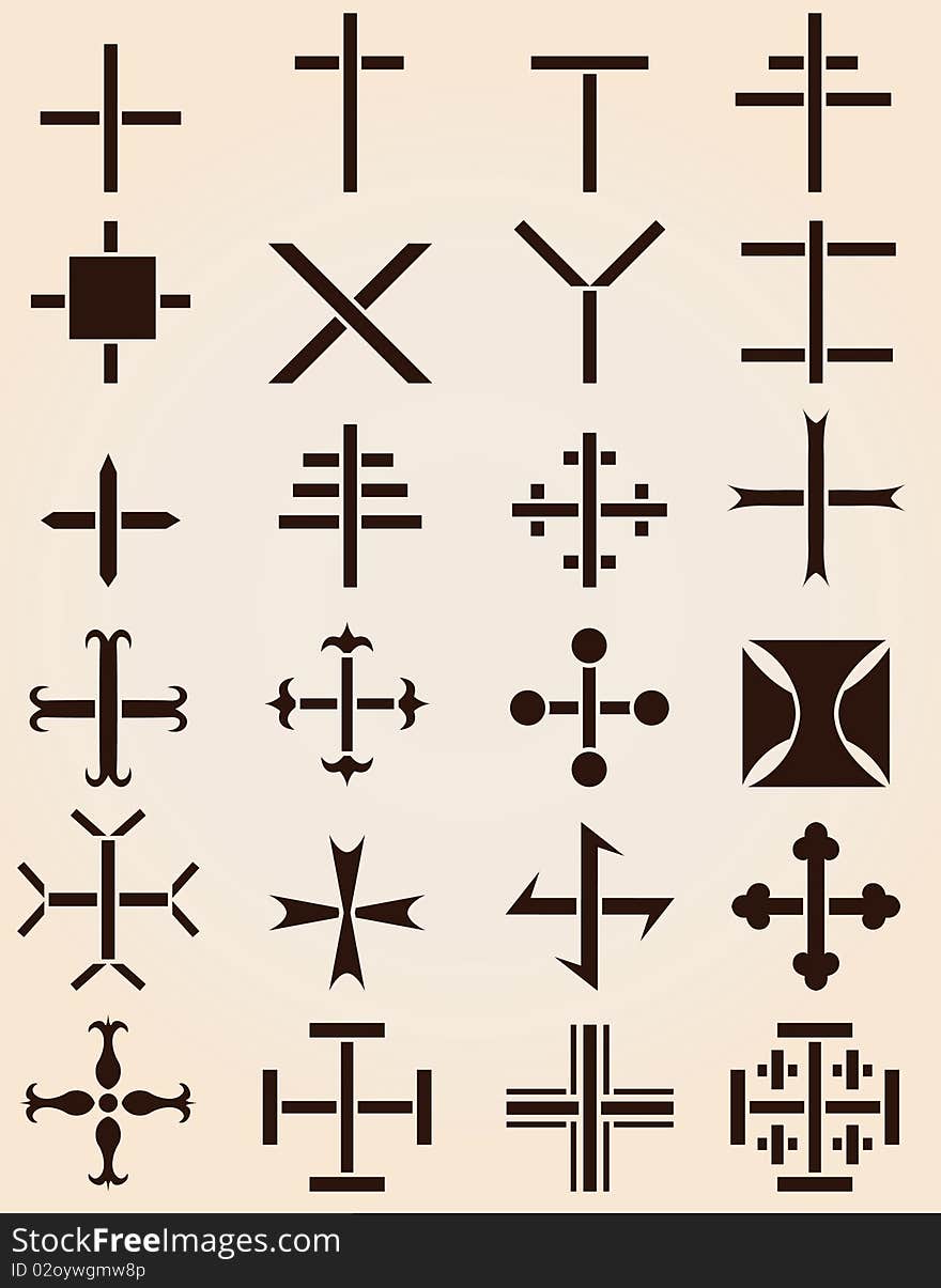 Set of different crosses stencils illustration