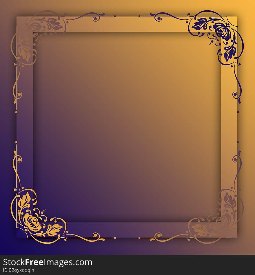 Yellow and violet background with  ornamental decorative frame