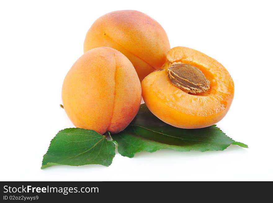 Three apricot on a white background