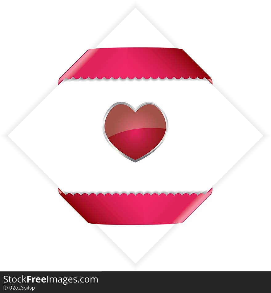 Colorful pink ribbon with heart on white paper for you . vector illustration