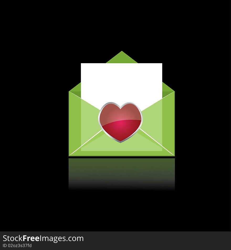 Colorful green mail with heart and white paper for you  . vector illustration