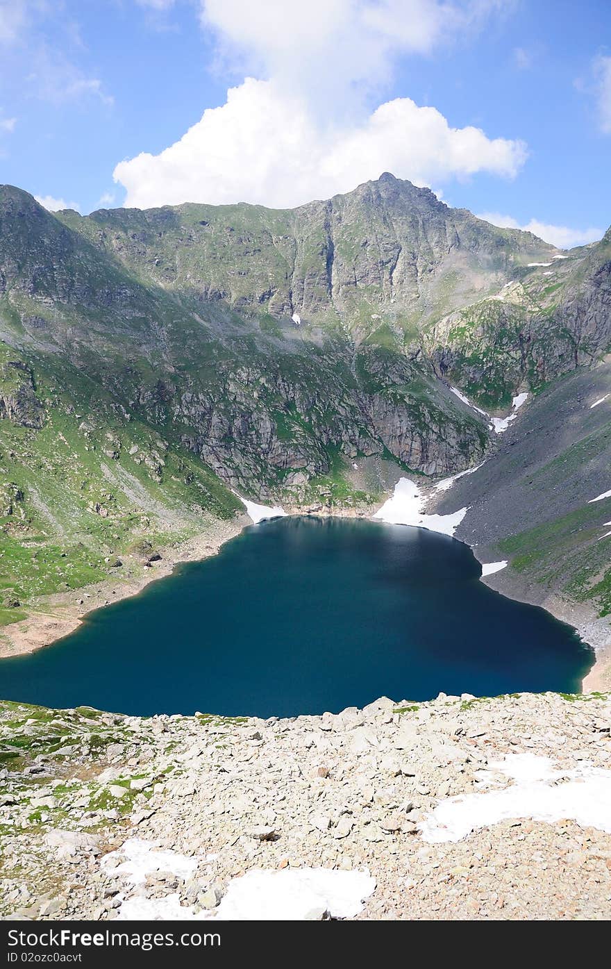 Panoramic picture of Devil's Lake (Lago del Diavolo) in Brembana valley (italy)