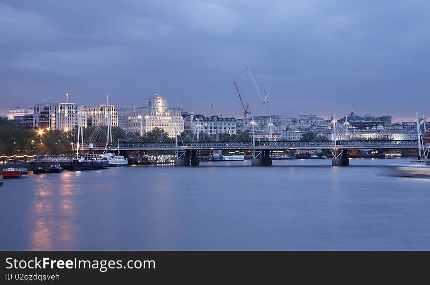 London at the evening, view of the Themes and a bridge