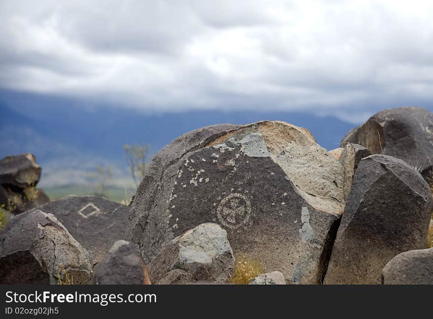 A circular petroglyph at Three Rivers Petroglyphs, NM. A circular petroglyph at Three Rivers Petroglyphs, NM.