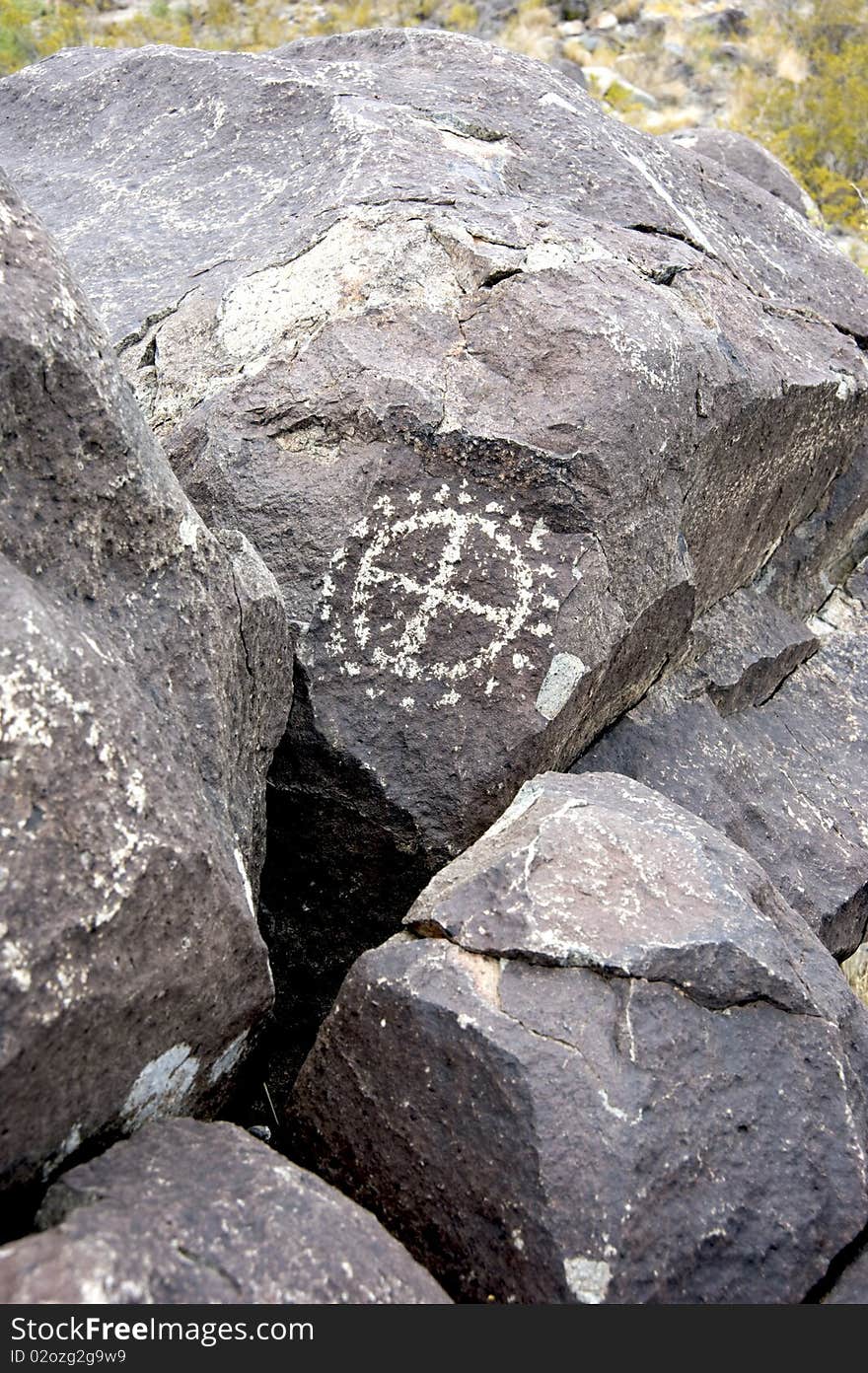 A circular petroglyph at Three Rivers Petroglyphs, NM. A circular petroglyph at Three Rivers Petroglyphs, NM.