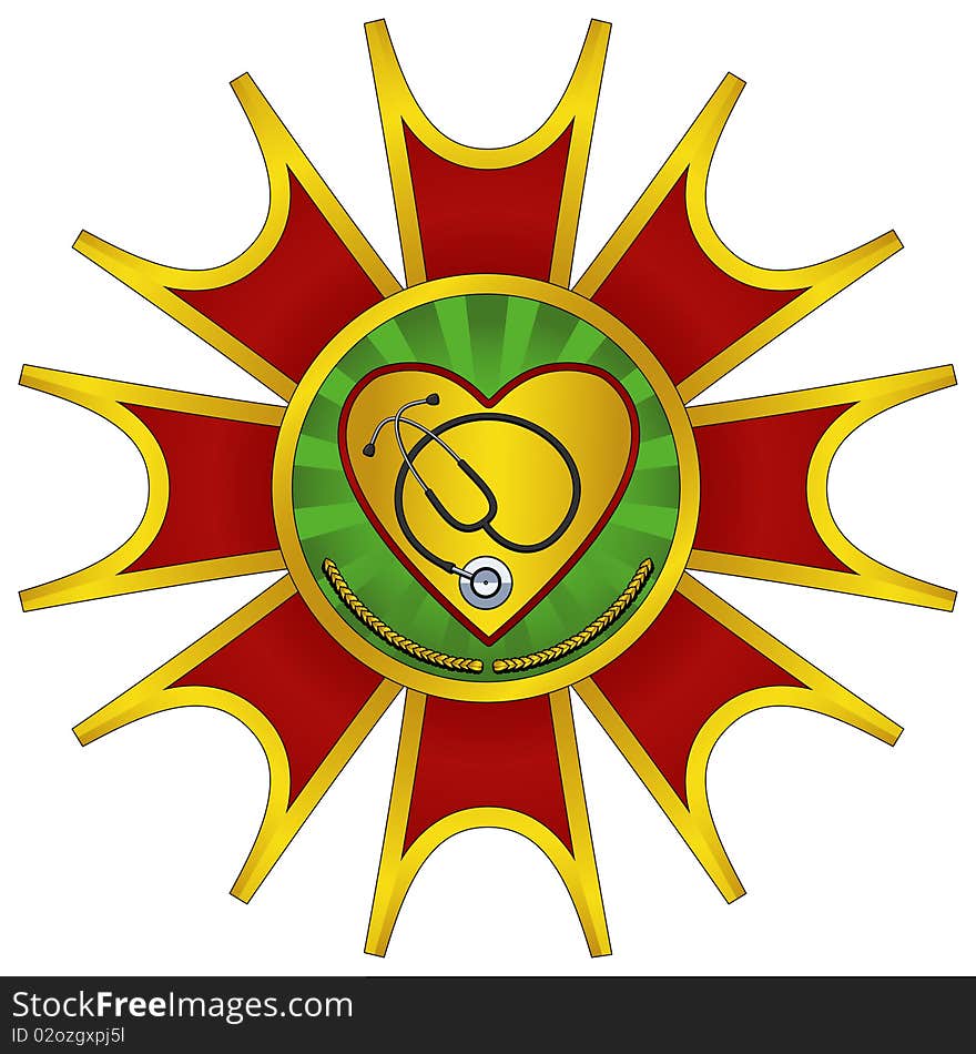 Heart medals with a stethoscope, isolated  illustrations