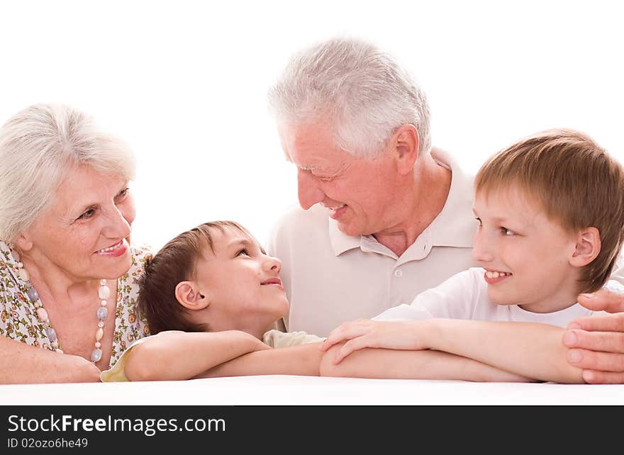 Portrait of a happy family on a white