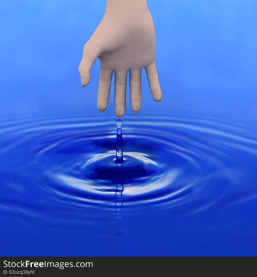 3D Max Rendered Hand over Water