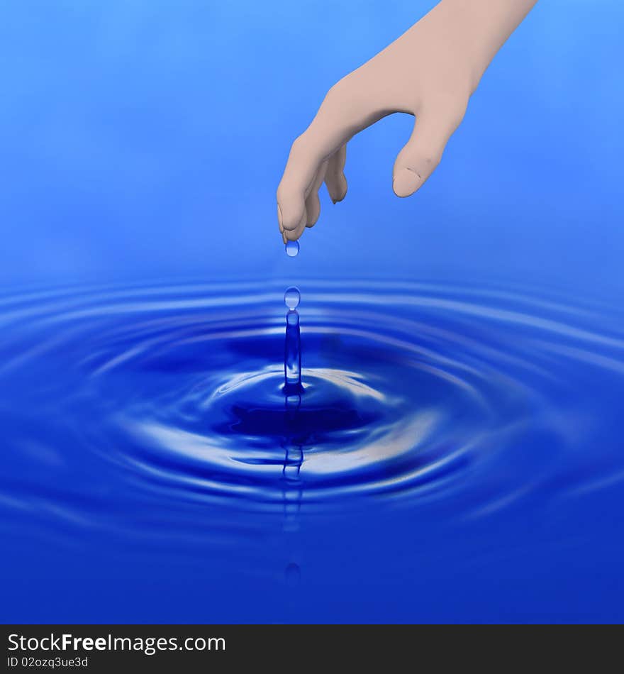 3D Max Rendered Hand over Water