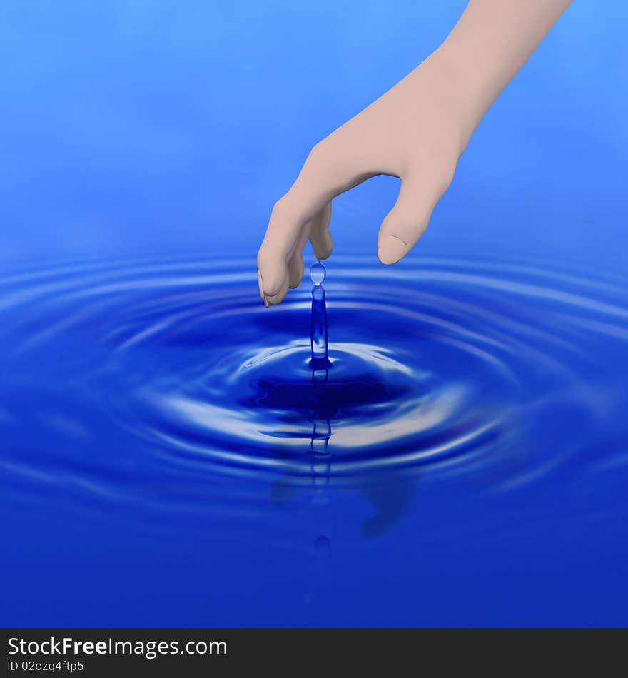 3D Max Rendered Hand over Water