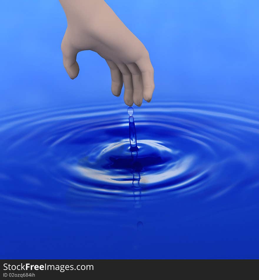 3D Max Rendered Hand over Water