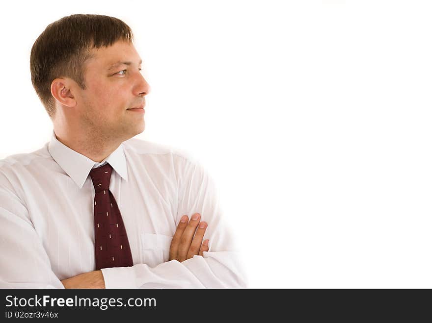 Happy businessman on a white background