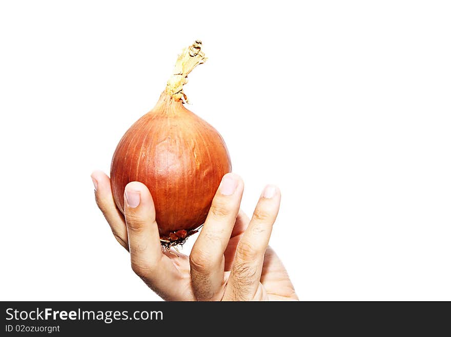 Onion caught with fingers