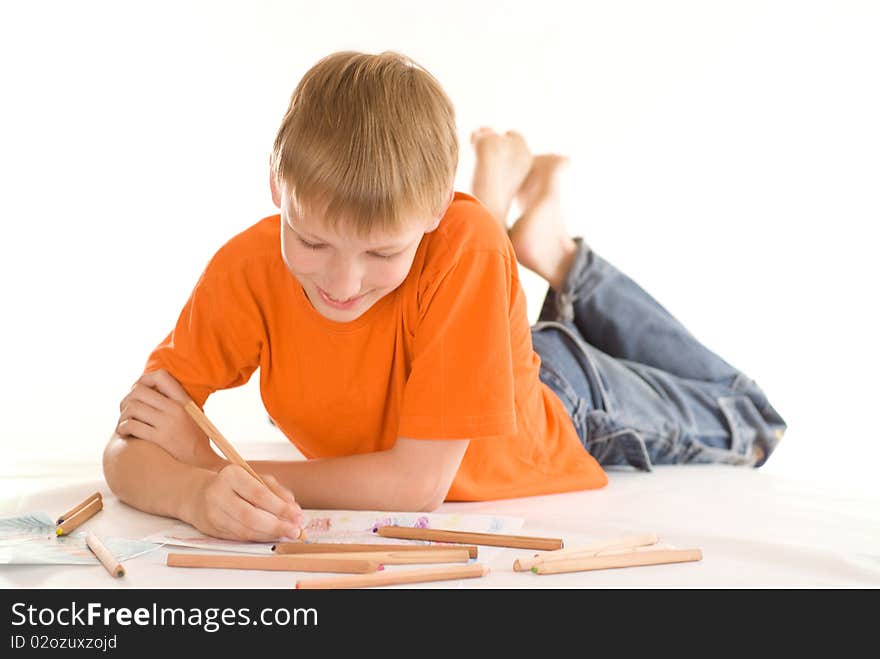 Boy paint on a white background