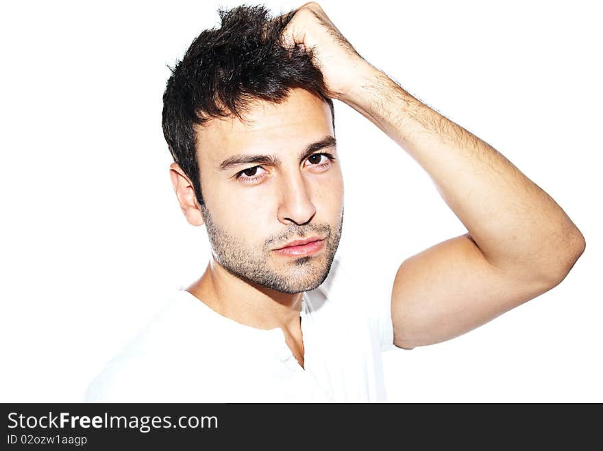 Bearded young man posing on white background. Bearded young man posing on white background