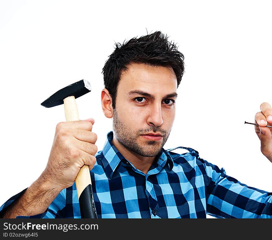 Bearded young man posing on white background. Bearded young man posing on white background