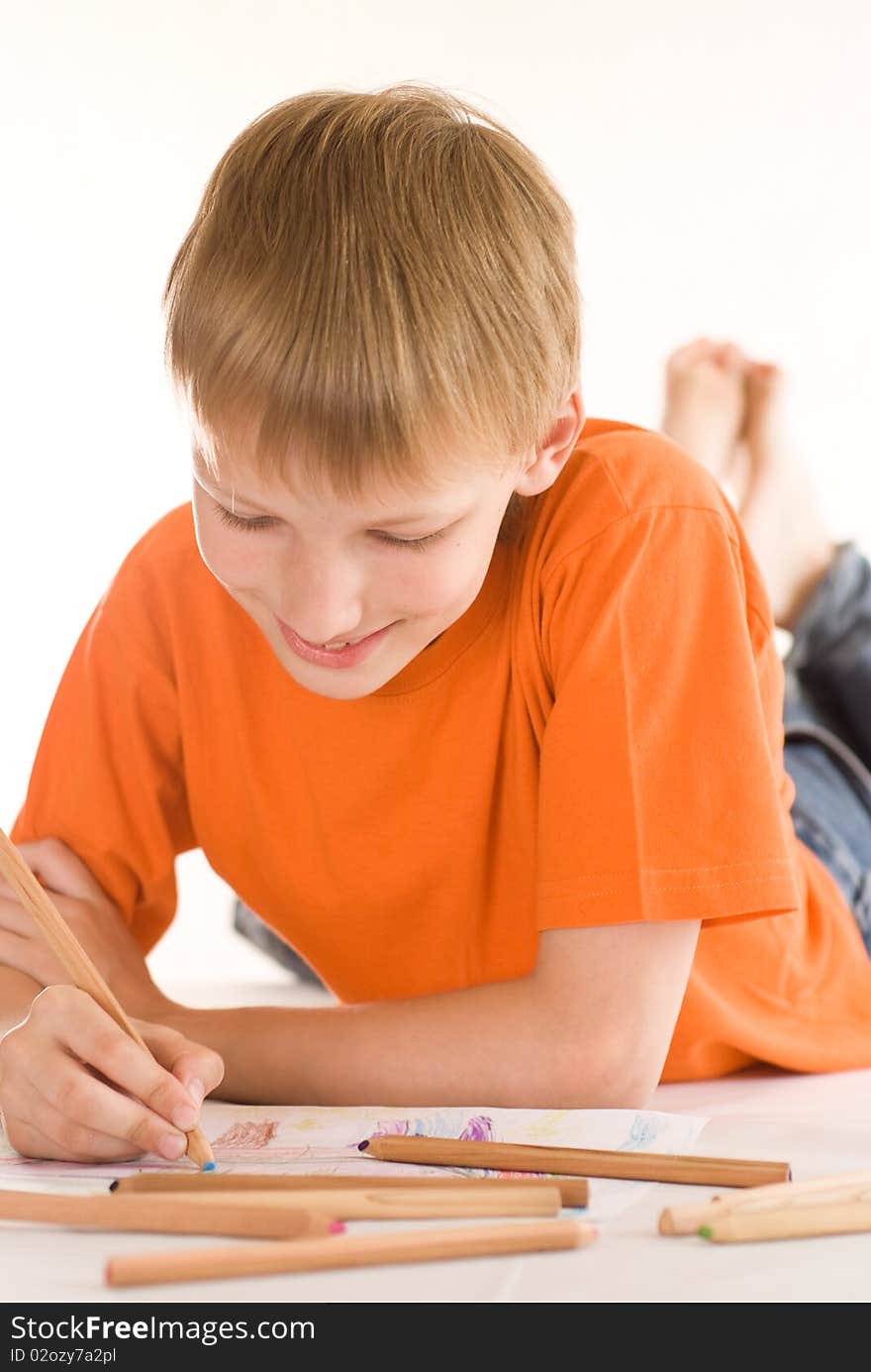 Boy paint on a white