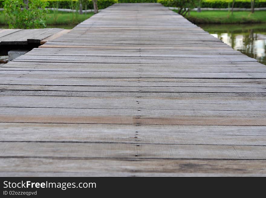 The wood bridge at the public park bangkok, Thailand