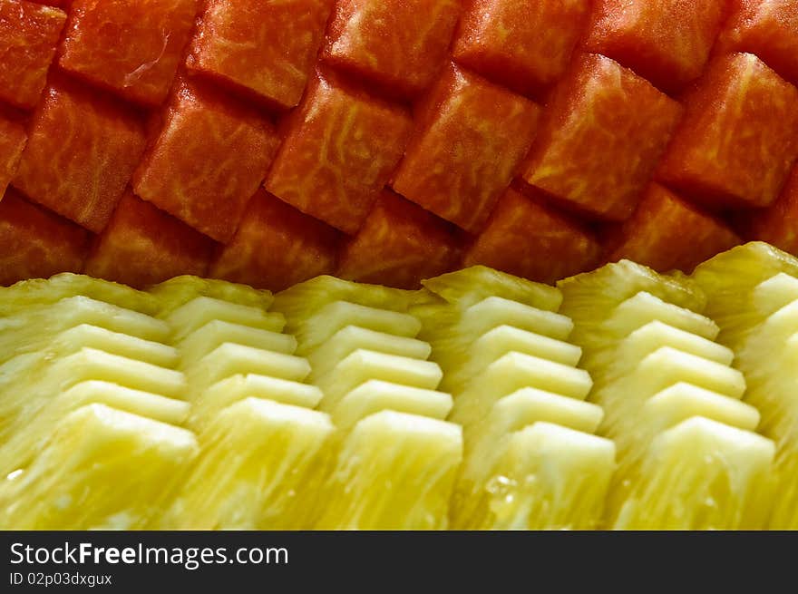 Fresh watermelon and pineapple on dish