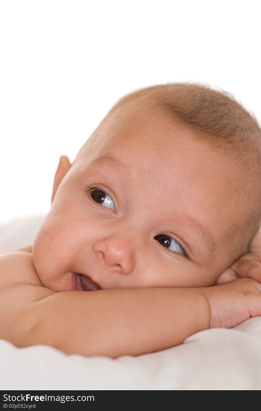 Portrait of a beautiful newborn on a white background. Portrait of a beautiful newborn on a white background