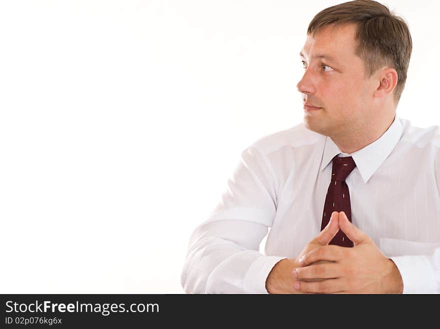 Happy businessman on a white background