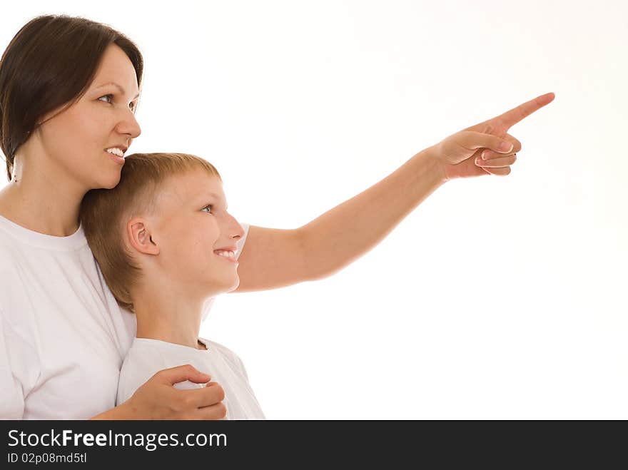 Happy mother with her child together on a white. Happy mother with her child together on a white