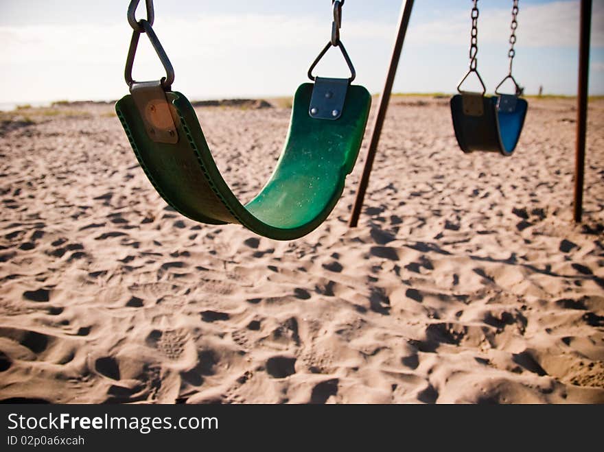 Swings on the beach of Seaside, Oregon. Swings on the beach of Seaside, Oregon