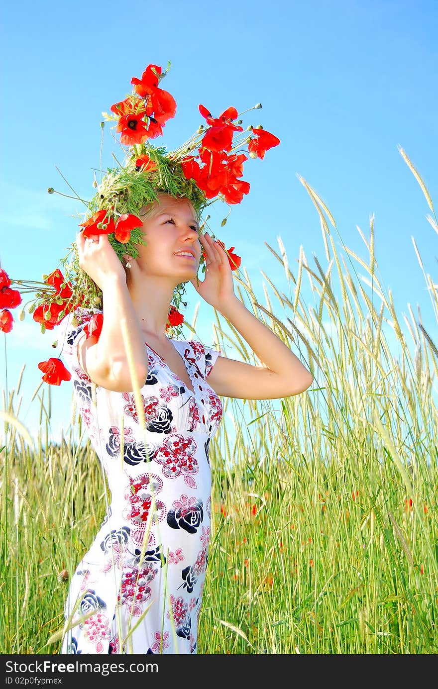 A beautiful girl in the flowers