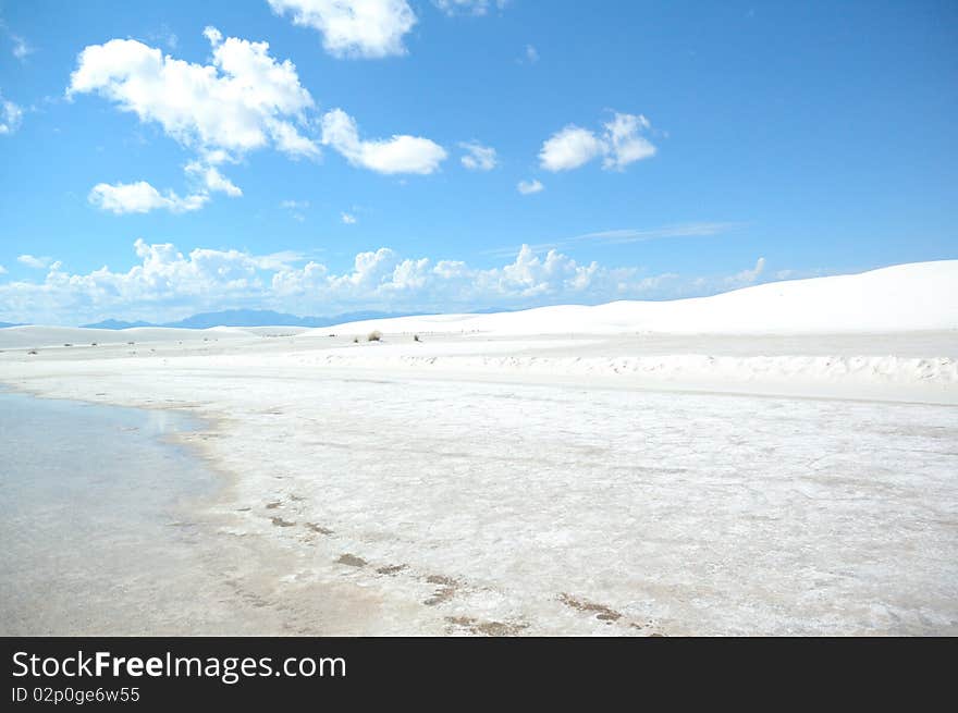 White Sands - Lake and Footprints