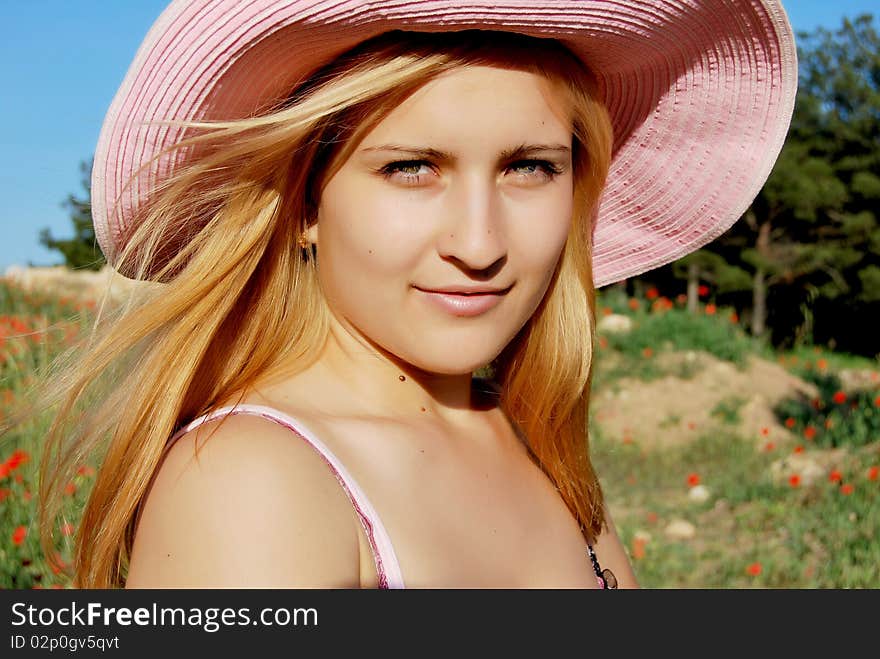 A beautiful girl in the flowers