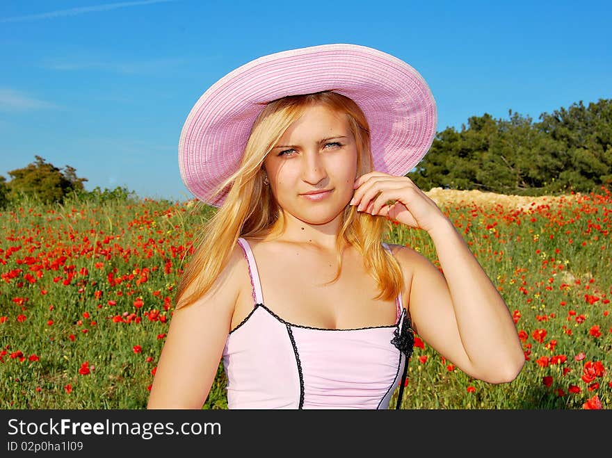 A beautiful girl in the flowers