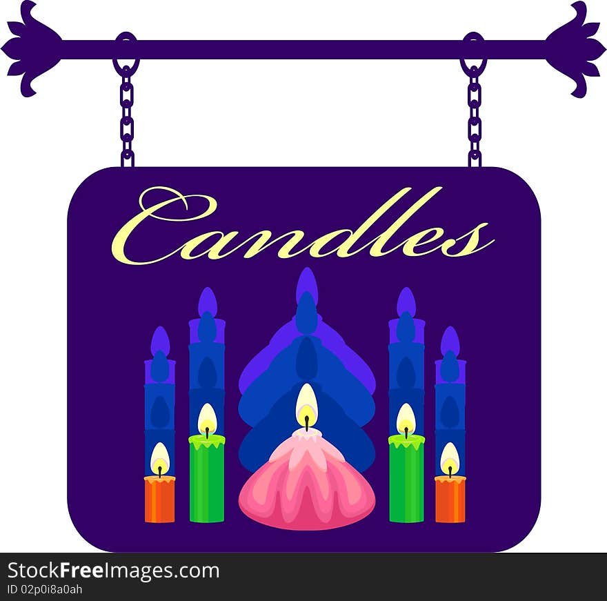 Wrought-iron sign with the image of candles