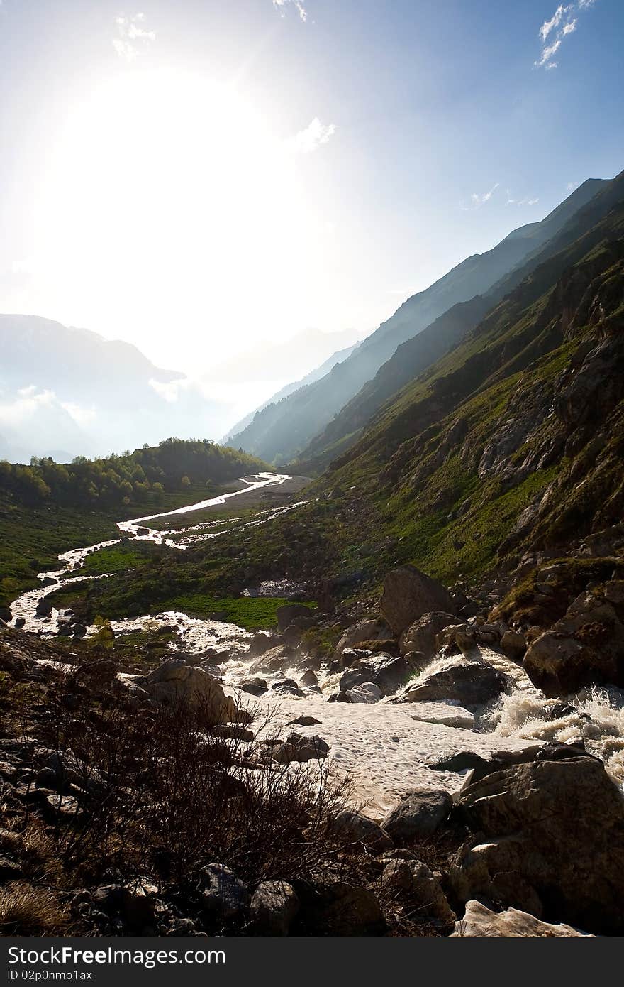 Mountain river, Caucasus Mountains, Elbrus, Adilsu june 2010