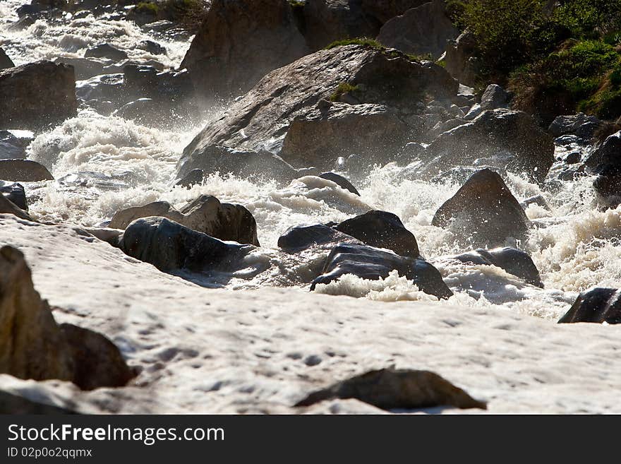 Mountain river, Caucasus Mountains, Elbrus, Adilsu june 2010