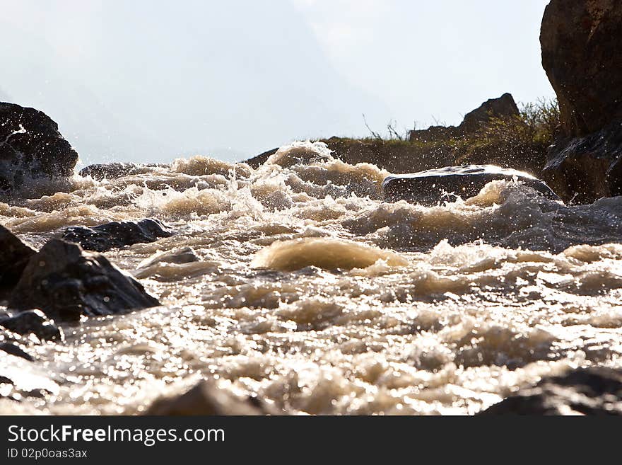 Mountain river, Caucasus Mountains, Elbrus, Adilsu june 2010