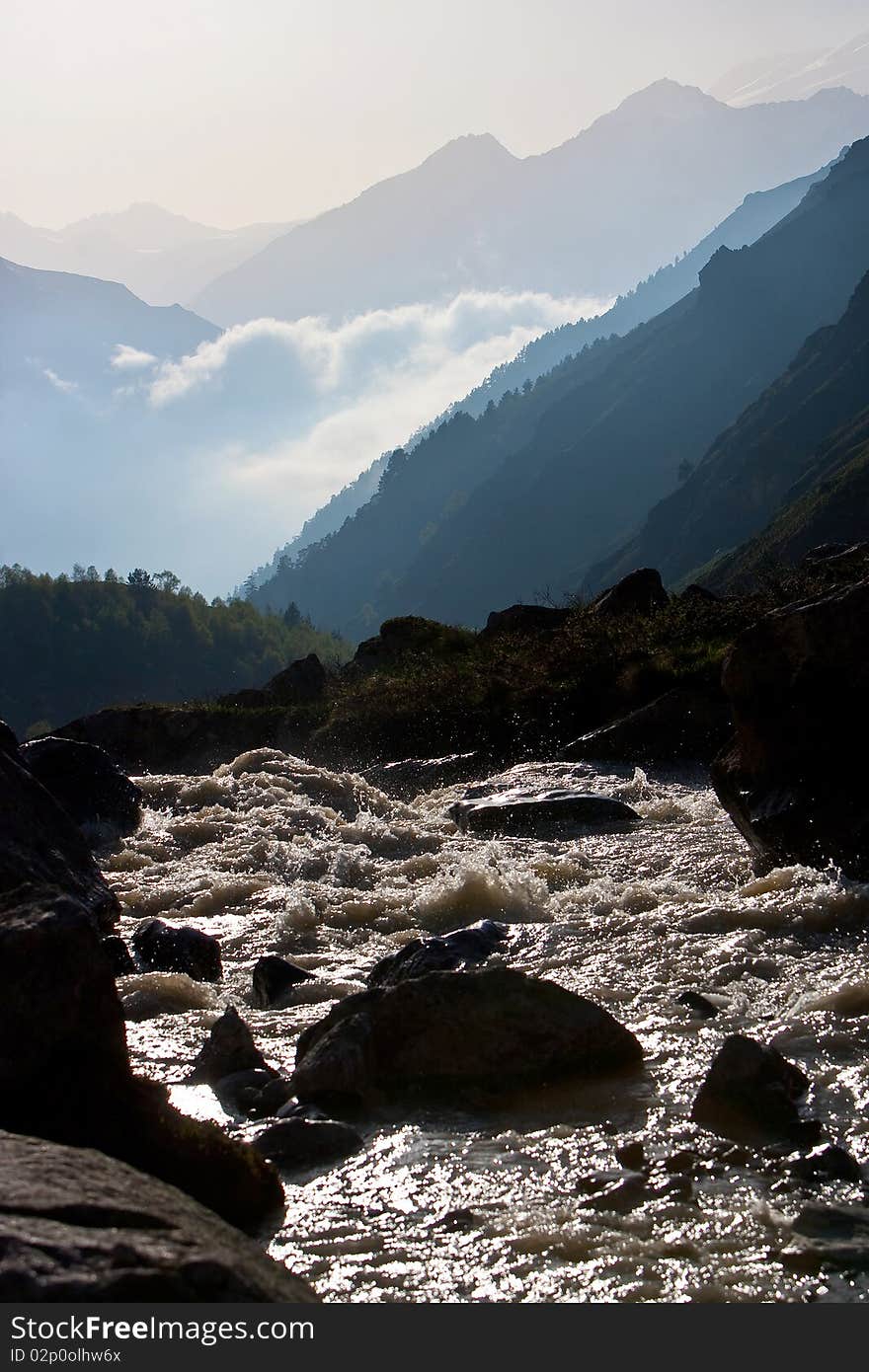 Mountain river, Caucasus Mountains, Elbrus, Adilsu june 2010