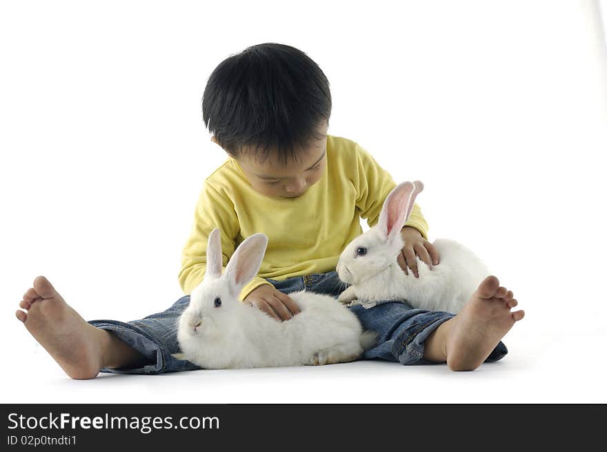 Boy and rabbit-close up. Boy and rabbit-close up