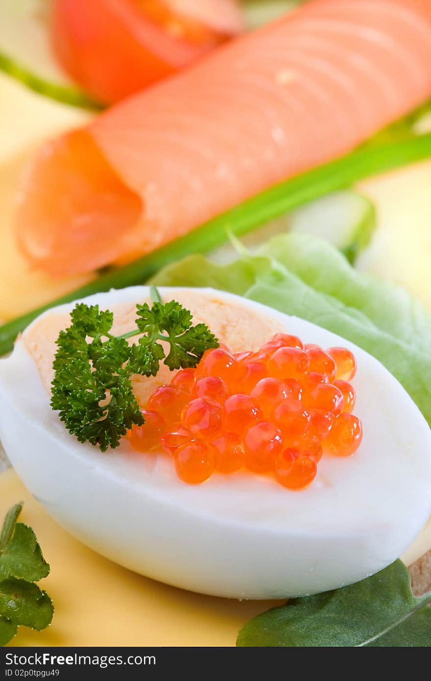 Egg with trout caviar.