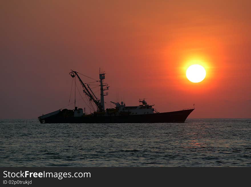 Boat on sea during sunset, Puerto Escondido, Mexico. Boat on sea during sunset, Puerto Escondido, Mexico