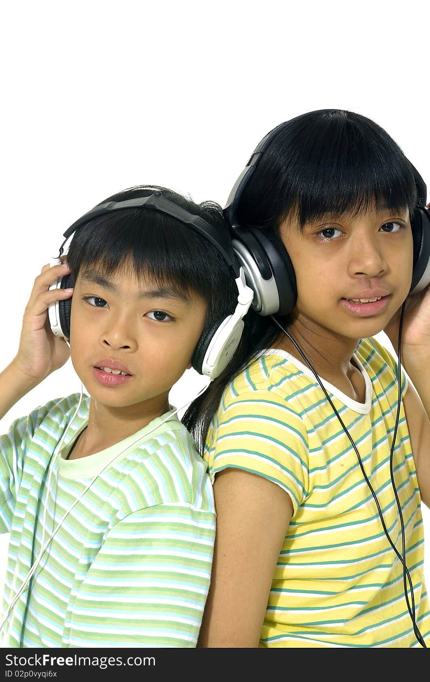 Couple asian student girl listening to music. Couple asian student girl listening to music