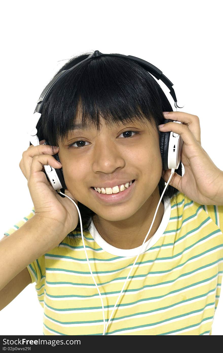 The young girl with a headphones isolated. The young girl with a headphones isolated