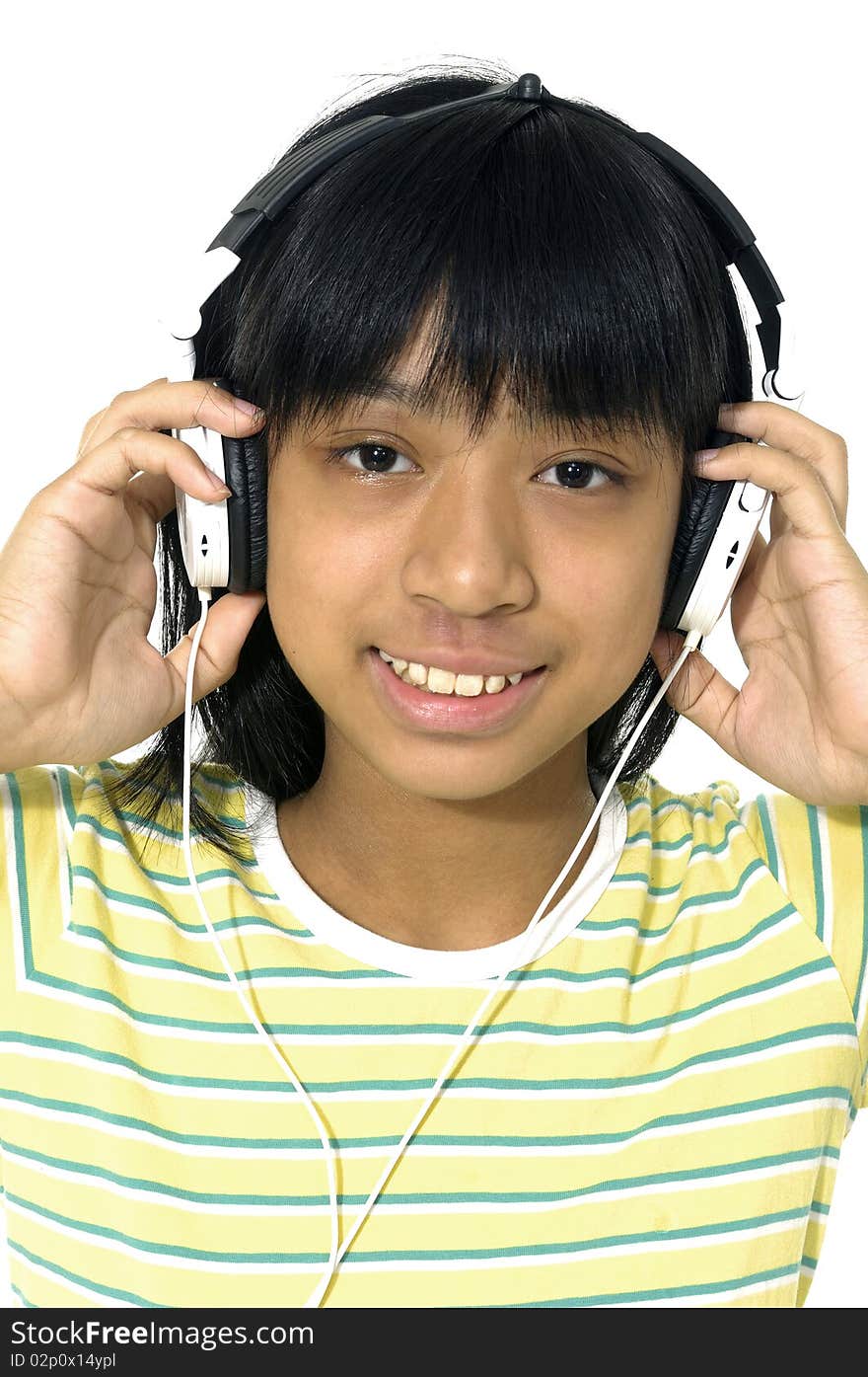 The young girl with a headphones isolated. The young girl with a headphones isolated