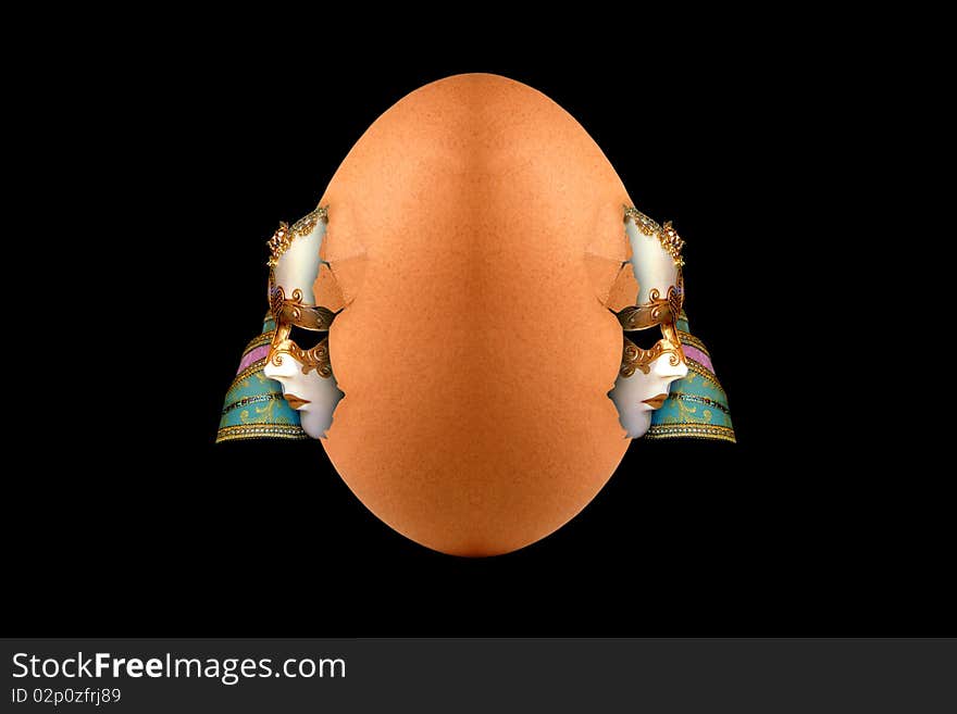 Face in mask in the egg. Face in mask in the egg