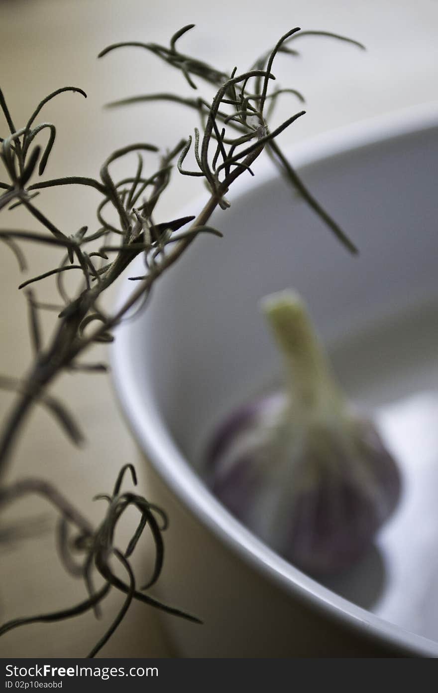 Rosemary Branch And Clove Of Garlic