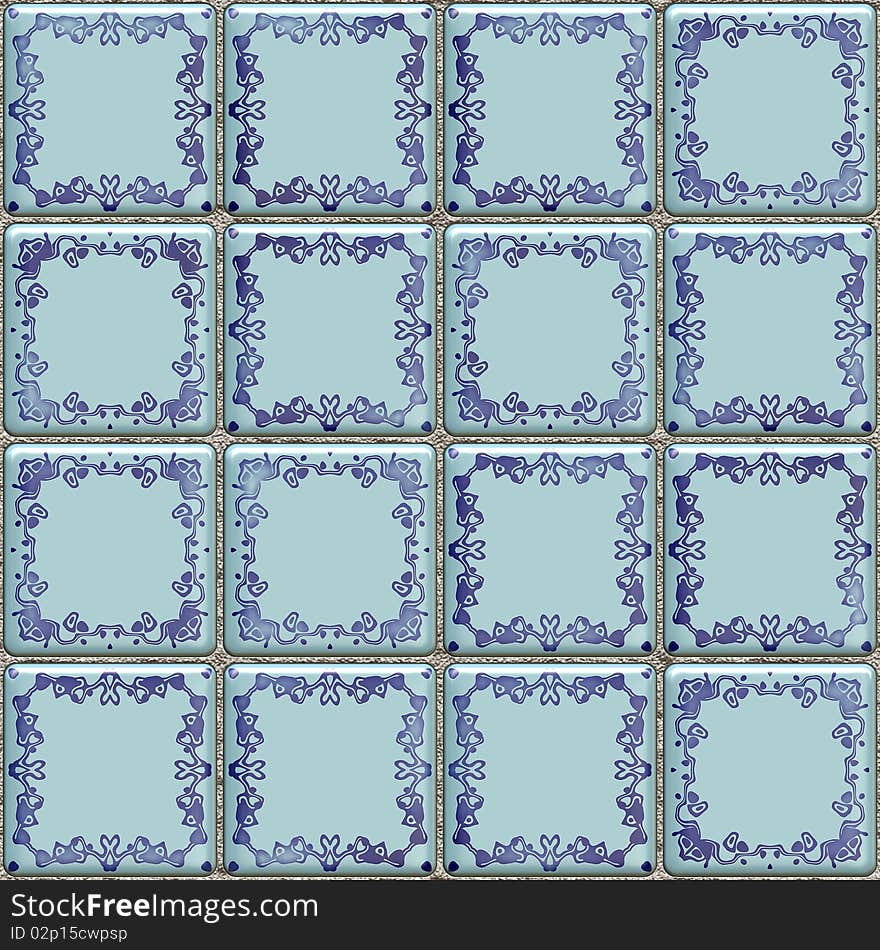 Seamless blue tiles texture with geometric decoration