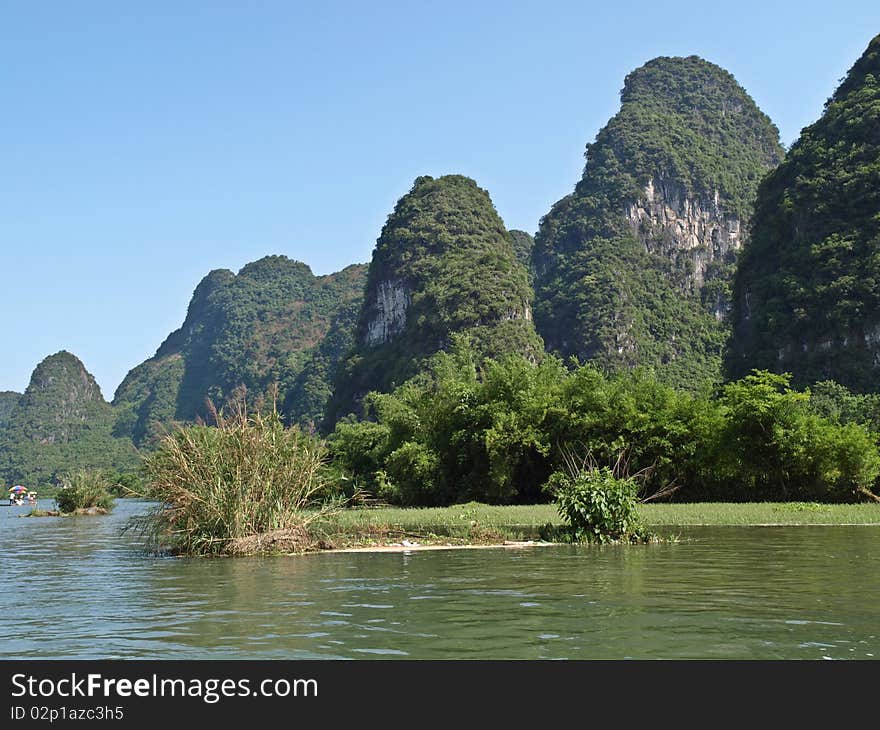 Yu Long river Karst mountain landscape in Yangshuo