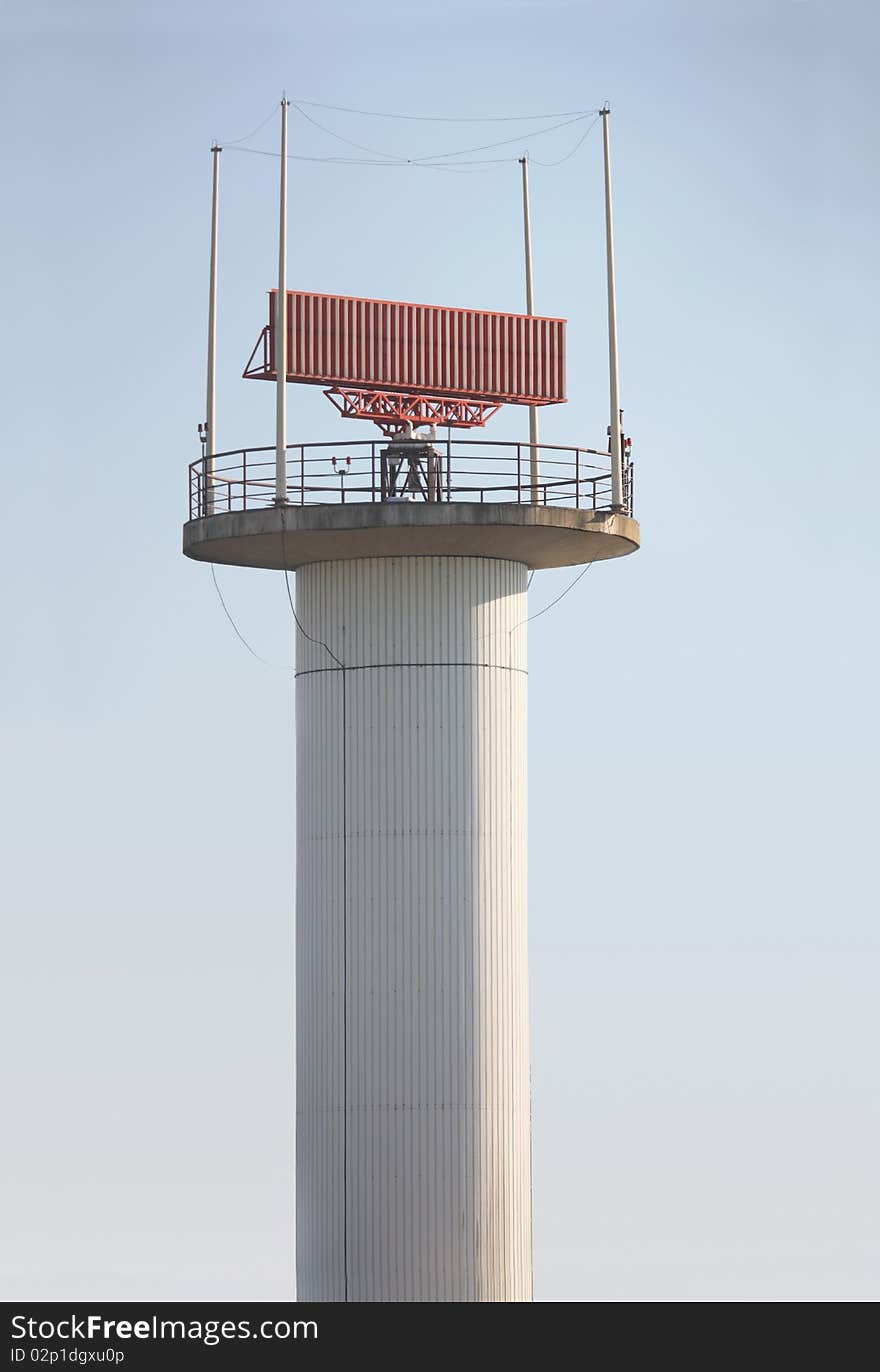 Air traffic control against blue sky