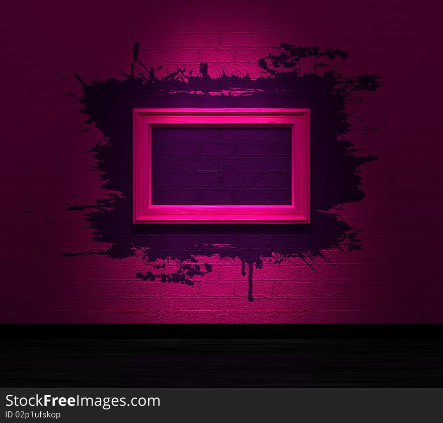 Frame with splashes on a dark wall