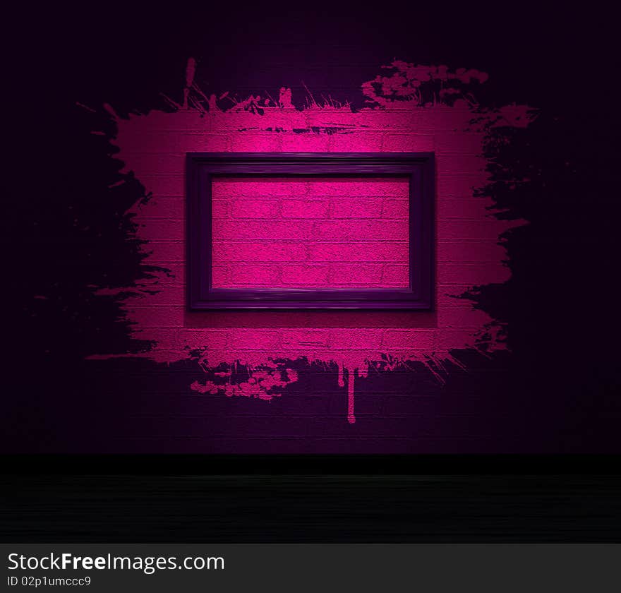 Frame with splashes on a dark wall